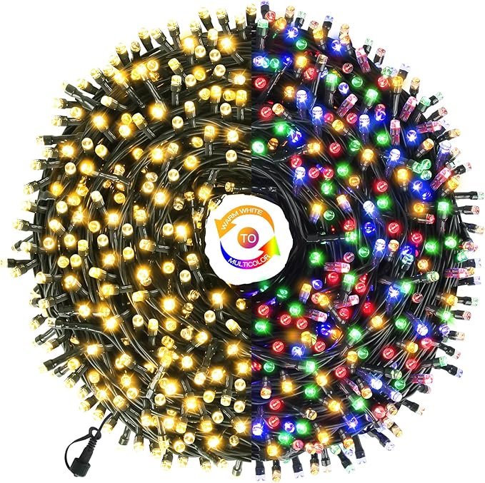 Chuya 300LED Dual Color Changing Christmas Tree Lights,Warm White to Multi Color,End-to-End Plug 9 Modes,105ft Outdoor Indoor String Lights for Christmas Holidays Party Wedding Decoration