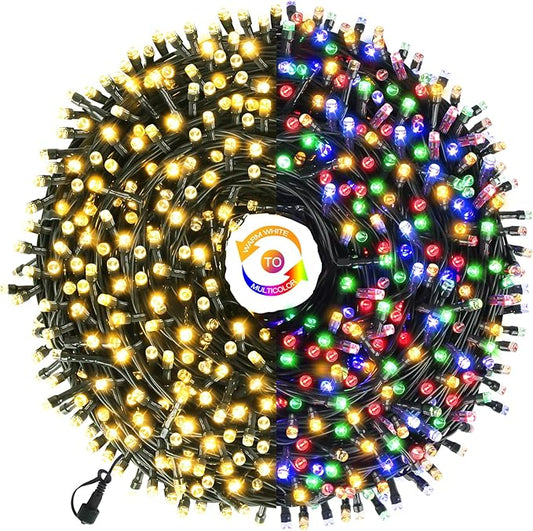 Chuya 300LED Dual Color Changing Christmas Tree Lights,Warm White to Multi Color,End-to-End Plug 9 Modes,105ft Outdoor Indoor String Lights for Christmas Holidays Party Wedding Decoration