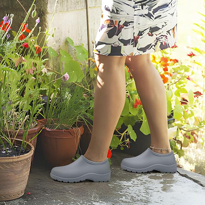 DKSUKO Waterproof Garden Shoe for Women Outdoor Slip-On Rain Boots Short Ankle Work Shoes and Garden Clogs with Comfort Insole