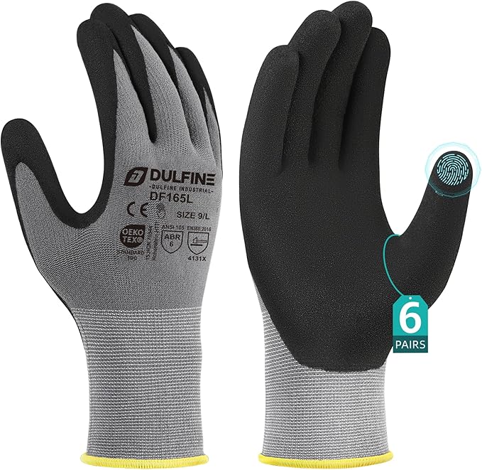 DULFINE Work Gloves for Men & Women,6 Pairs Pack,Touchscreen MicroFoam Nitrile,Ideal for General Purpose,Home Improvement