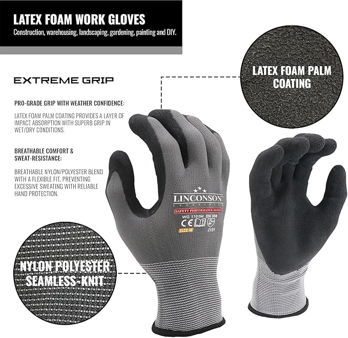 linconson 12 Pack Safety Performance Series Construction Mechanics Work Gloves