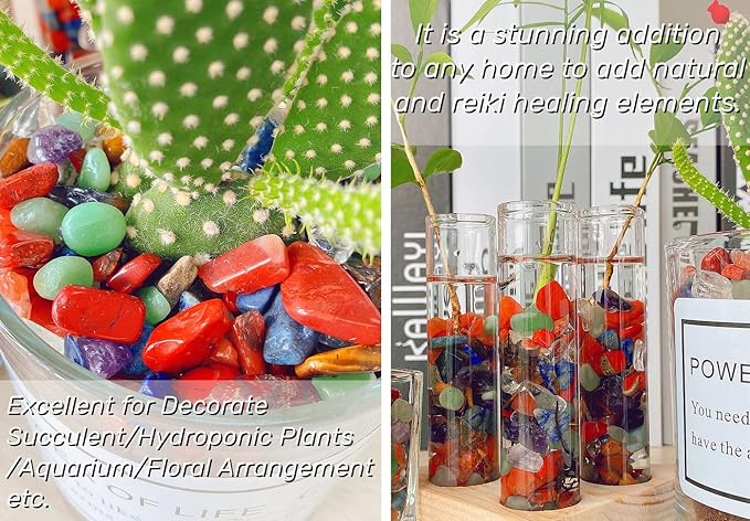 QINJIEJIE 400G 7 Chakra Crystals Tumbled Stones Polished Rocks Chips Stone Crushed Crystal Healing Natural Gem Gravel Home Decoration Aquarium Tank Plants Vase Filler Landscape Bottom Ornament 0.9lb