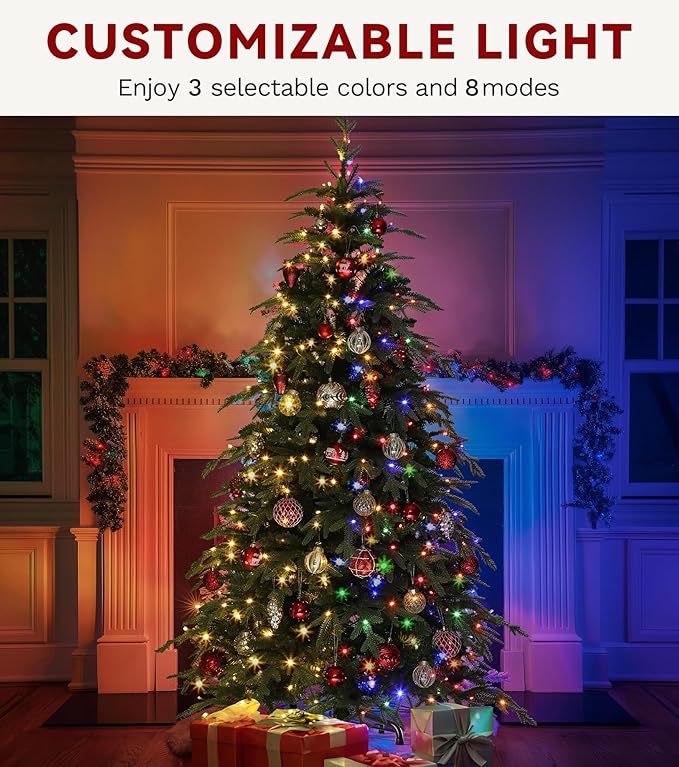 DWVO 7.5ft Pre-lit Artificial Christmas Tree with 2199 Mixed PE & PVC Branch Tips and 400 Lights, Green Christmas Tree, Fit for Home, Office, and Party Decoration