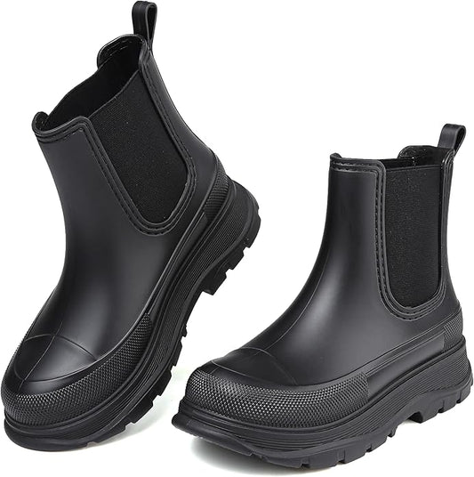 Women's Short Rain Boots Waterproof Slip On Ankle Chelsea Booties