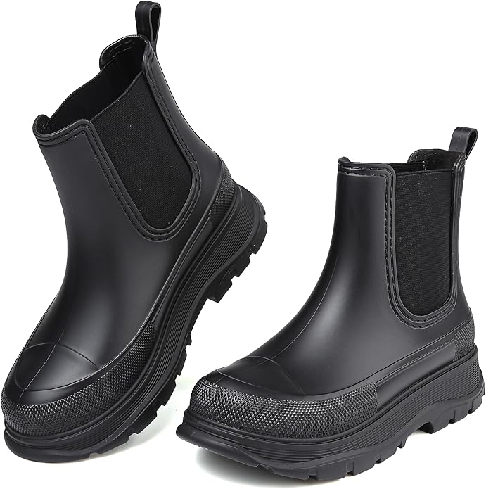 Women's Short Rain Boots Waterproof Slip On Ankle Chelsea Booties