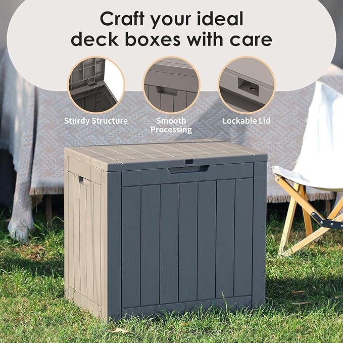 30 GallonOutdoor Storage Box,Resin Deck Boxes Waterproof, IndoorOutdoor Bin for Package Delivery, Patio Cushions, Gardening Tools, Lockable, UV Resistant