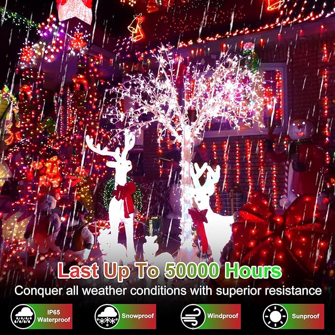 750 LED 256ft Outdoor Christmas Lights, Super Long String Lights 8 Modes Timer Memory, Outsite Waterproof Dark Green Wire Fairy Light Strings for Xmas Tree Wedding Holiday Party Decorations Red