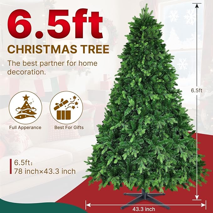 6.5FT Pre-Lit Artificial Full Christmas Tree with 360° Rotating Musical Base, Green Spinning Xmas Tree Holiday Festive Decor with Warm White & Multicolor Lights, 8 Lighting Modes, Timer