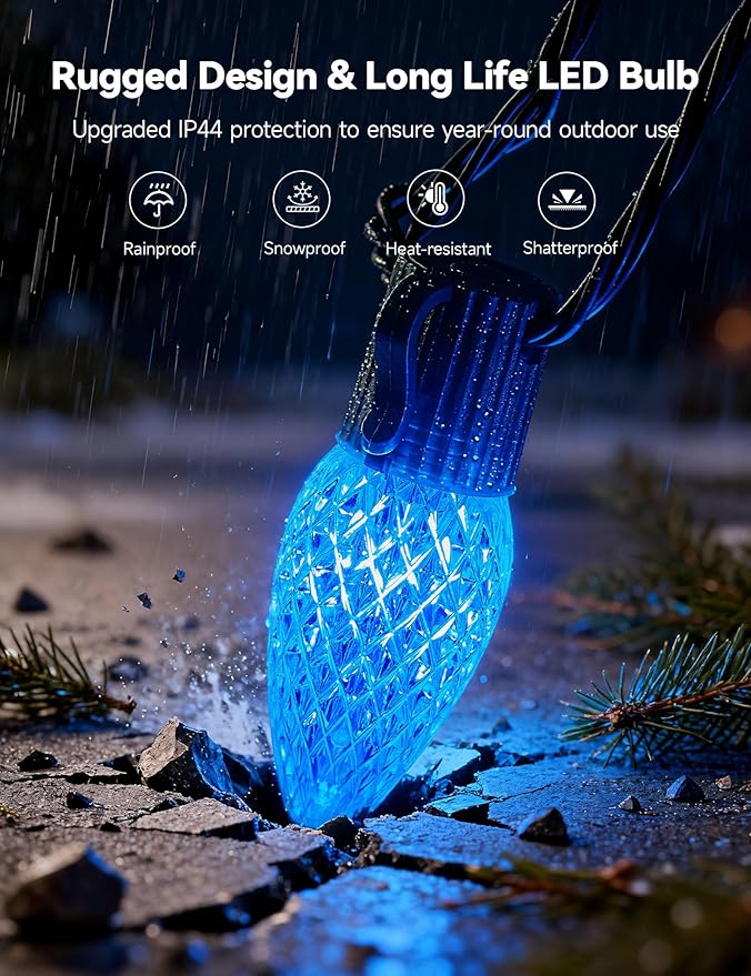 Minetom Smart C9 Christmas Lights Outdoor, 100 LED 115FT Christmas Color Changing Fairy Lights App Control, Music Sync, 105 Preset Modes, Connectable RGB C9 String Lights for House Indoor Xmas Decor