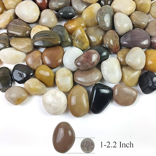 5LB High Polished Colorful River Rocks,1-2.2 Inch Mixed Color Pebbles for Garden Landscaping, Fish Tank, Decorative River Rocks, Vase Filling Colorful Pebbles, Outdoor Decorative River Rocks
