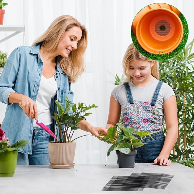 20 PCS Terrarium Mesh for Drainage, 11.8 X 7.8 Inches Eye Mesh, Plant Pot Drainage Mat, Prevent Soil Loss, Suitable for Potted Plants, Gardening Gifts for Friends (Black + Gray)