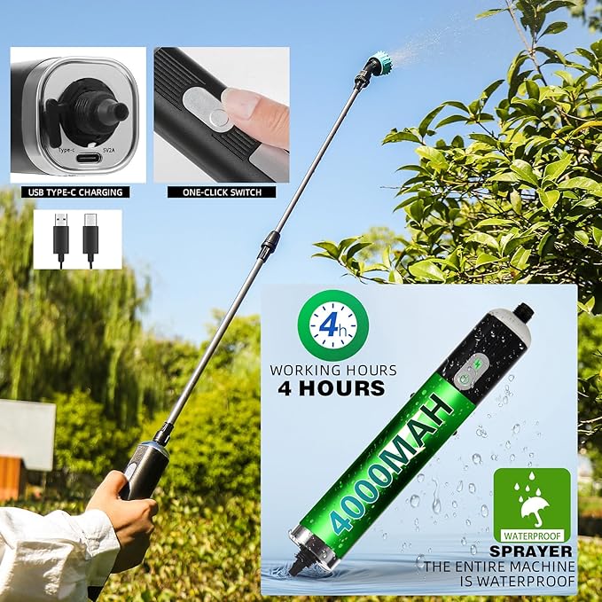 Battery Backpack Sprayer 3.2 Gallon, Electric Sprayer with Retractable Wand & 8 Mist Nozzles & USB Rechargeable Handle, Water Spray Pump Sprayers for Planting Lawn Yard Garden