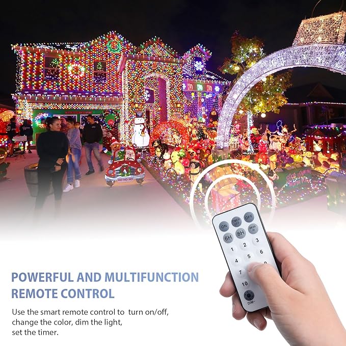 JMEXSUSS 600 LED Color Changing String Lights Plug in, 168FT White & Multicolor Christmas Lights with Remote, Christmas String Lights Outdoor Waterproof Clear Wire for Tree Xmas Decor