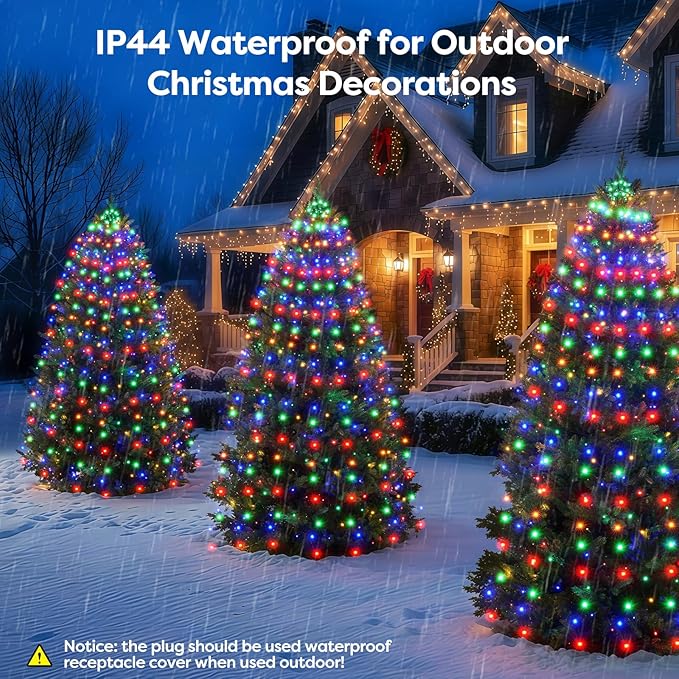 Christmas Tree Lights Christmas Lights Outdoor Indoor Multicolor 400Led 10 Lines with 8 Light Modes, Timer and Remote Control, Waterfall Lights for Wedding Home Party 6Ft-9Ft Xmas Tree Decorations