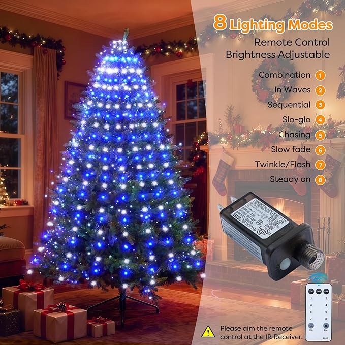 Christmas Tree Lights Christmas Lights Outdoor Indoor Blue 400Led 10 Lines with 8 Light Modes, Timer and Remote Control, Waterfall Tree Lights for Wedding Home Party 6Ft-9Ft Xmas Tree Decorations