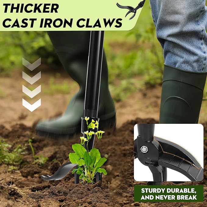 Manual Weed Puller Tool - Reinforced 4-Claw Steel Head - Updated Version Efficient Weed Remover with Long Handle for Garden Weeding - Unbreakable Weeds Effortlessly Without Kneeling