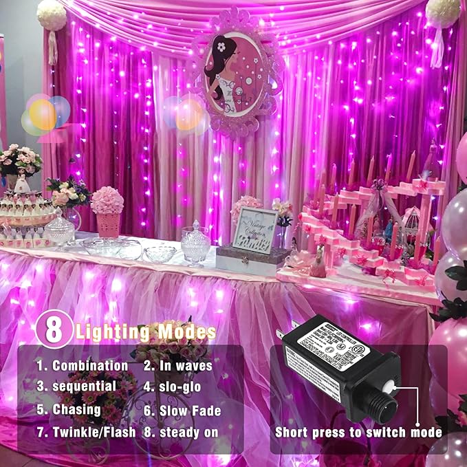 66FT 200 LED Christmas Lights Outdoor, Plug in Christmas String Lights Indoor, Waterproof & 8 Modes & Timer Function, Connectable Fairy Twinkle Light for Bedroom Classroom Wedding Party Decor, Pink