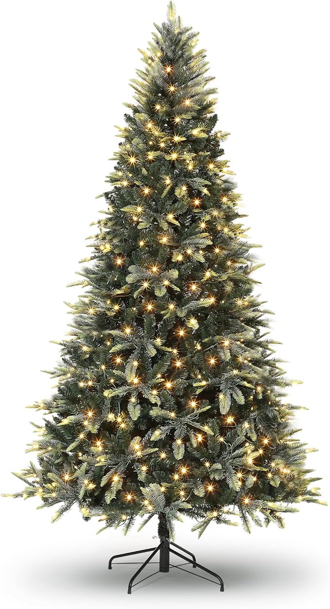 7.5 FT Pre-Lit Pencil Christmas Tree – 300 Warm White Lights, Auto-Hinged Expansion, Foldable Metal Stand, PE & PVC Construction – for Porch, Party, Office, and Home Decor