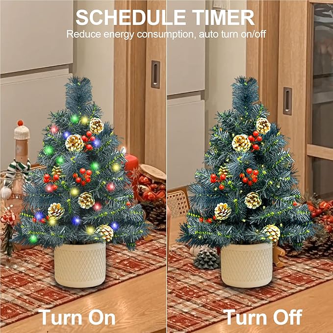 2pack 30Inch Outdoor Front Porch Lighted Christmas Trees, Multicolor/Warmwhite, Smart App&Remote, Timer, Music Sync, Pre-Lit Battery Operated Planter Urn Filler, Outside Xmas Yard Porch Decor