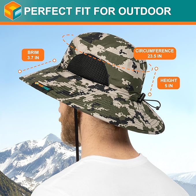 SUN CUBE Wide Brim Sun Hat Men Women, Fishing Hats Sun UV Protection, Mens Hiking Bucket Hat Safari Beach Boonie, UPF 50+