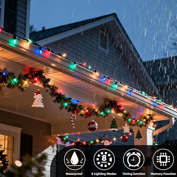 Christmas Lights 66ft 200 LED Battery Operated String Lights with Timer Memory Function or Battery Powered Waterproof Fairy Light for Indoor Outdoor Decoration