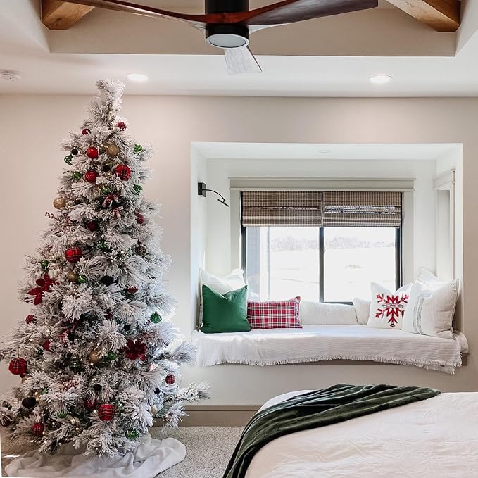 Fraser Hill Farm 7.5-ft. Snowy Pine Flocked Christmas Tree, Fake Snowy Artificial Tree, Festive Indoor Holiday Decoration