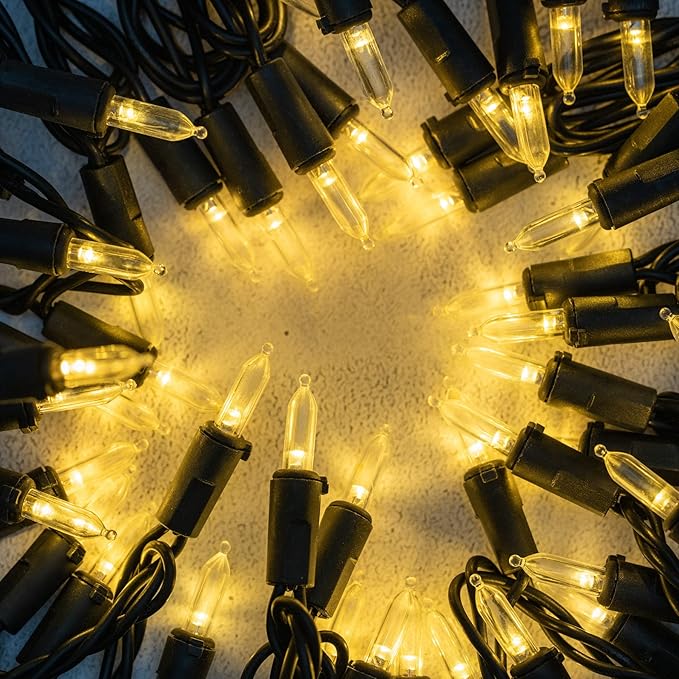 YULETIME 200 Warm White LED Christmas Lights, 66 Feet Black Wire UL Certified Commercial Grade Holiday String Light Set