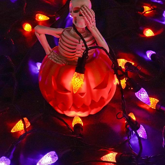 2 Pack C6 Halloween Lights Outdoor Indoor, Total 200 LED 66 FT Connectable Halloween String Lights with Timer & 13 Modes, Waterproof Twinkle Light for Tree Horror Party Decorations (Orange and Purple)