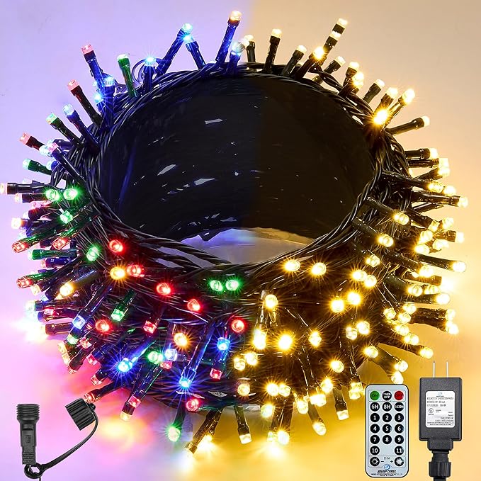 WBao Christmas Lights Indoor Outdoor 300LED 100FT, Color Changing Christmas String Lights with Remote, UL Certified, 11 Modes, Timer, Connectable & Waterproof for Party Decor, Warm White & Multicolor