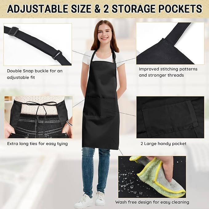 Chef Apron for Men and Women Wash Free Bib Apron with 2 Pockets Water & Oil Proof Adjustable Aprons