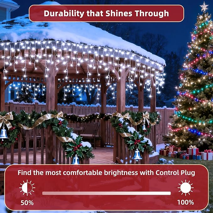 810 LED Christmas Lights Outdoor 82FT with 180 Drops, Christmas Decorations Hanging Lights 12 Modes, Dimmable Outsite Fairy String Lights for Wedding Party Holiday Winter Wonderland Decor Cool White