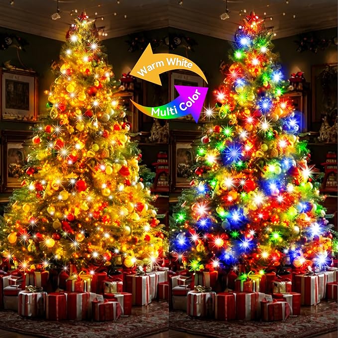 KNONEW 720 LED 328FT Christmas Lights Outdoor Green Wire Color Changing String Lights with 11 Modes & Timer Dimmable Fairy Light for Xmas Tree Roof Yard Wedding Decorations(Warm White to Multicolor)