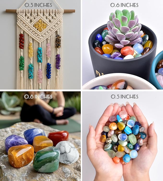 Polished Healing Crystal Stones Set – 36 Different Natural Gemstone Types, 2.5 lbs of 0.5" Tumbled Decorative Rocks Collection for Chakra, Meditation, Reiki, Energy Work, Crafts, Gifts