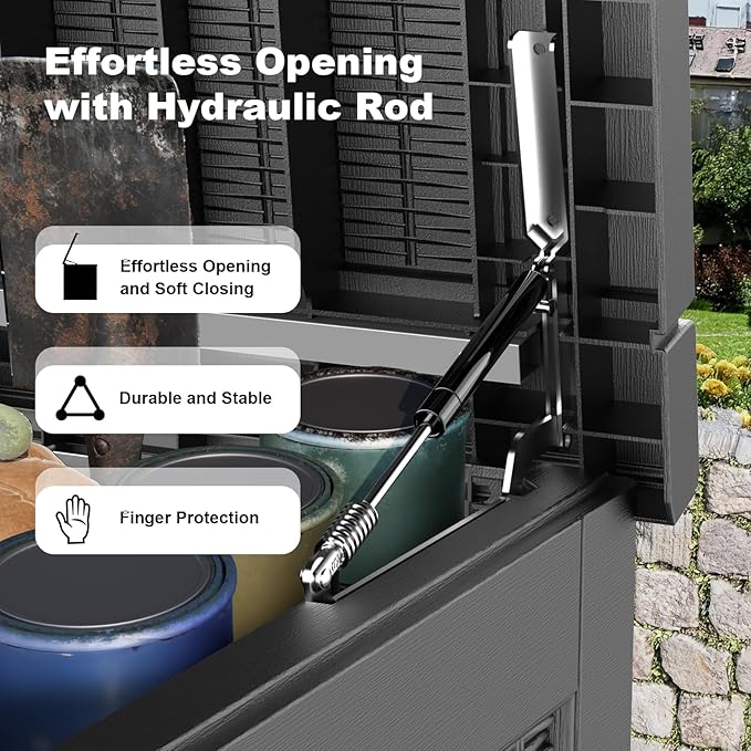 EasyUp 320 Gallon Deck Box Waterproof, UV Resistant Resin Outdoor Storage Box with Hydraulic Rod, Lockable Design and Enhanced Durability for Patio, Garden, and Poolside Use