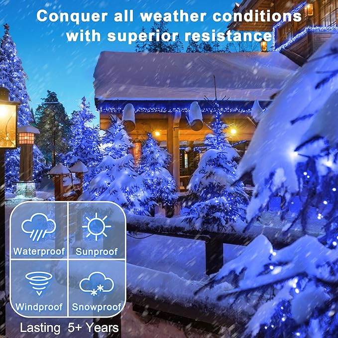 180 LED 59ft Christmas String Lights Indoor Outdoor, 8 Modes Christmas Fairy Lights with Timer & Momory, IP44 Waterproof Christmas Tree Lights for Xmas Patio Yard Fence Balcony Garden (Blue)