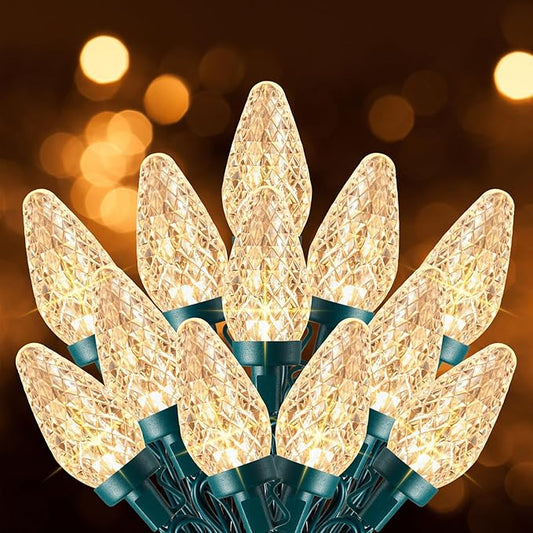 C9 Christmas Lights Outdoor, 66 FT 100 LED Connectable C9 String Lights with 8 Modes and Timer Extendable Xmas Tree Patio Roofline Garden Yard Holiday Party Indoor Outdoor Decoration, Warm White