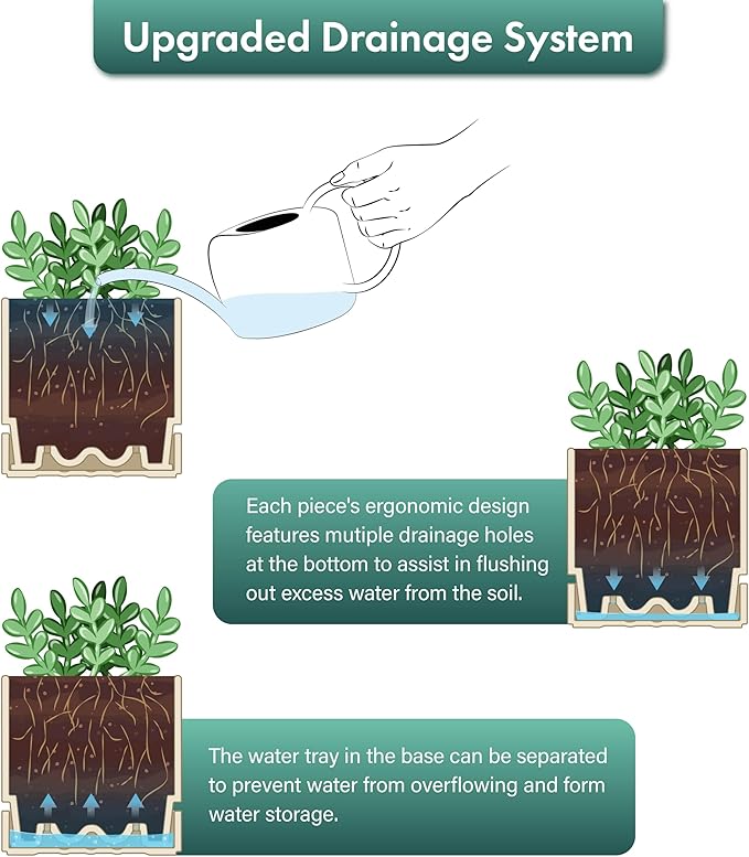 Phoenix Vine 8 Inch Planter Pot with Drainage Hole & Saucer, Deep Water Catch Tray, Straight Cylindrical Round Pot for Plants, Oatmeal, Pack of 1, 23-E-T-1