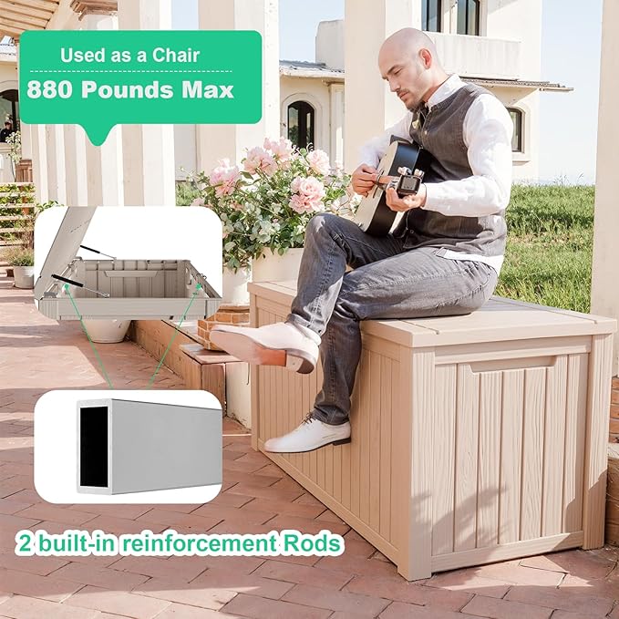 DRATO 180 Gallon Deck Box, Waterproof Resin Large Outdoor Storgae Box for Patio Furniture, Patio Cushions, Gardening Tools, Pool Supplies, Lockable