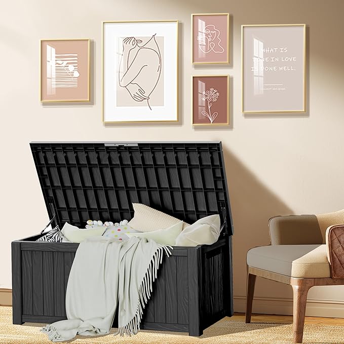 150GAL Black Large - Capacity Outdoor Deck Box with Lockable Compartment – Waterproof, SGS - Shielded UV Resistance, Ideal for Storing Large Patio Furniture Sets & Seasonal Decor