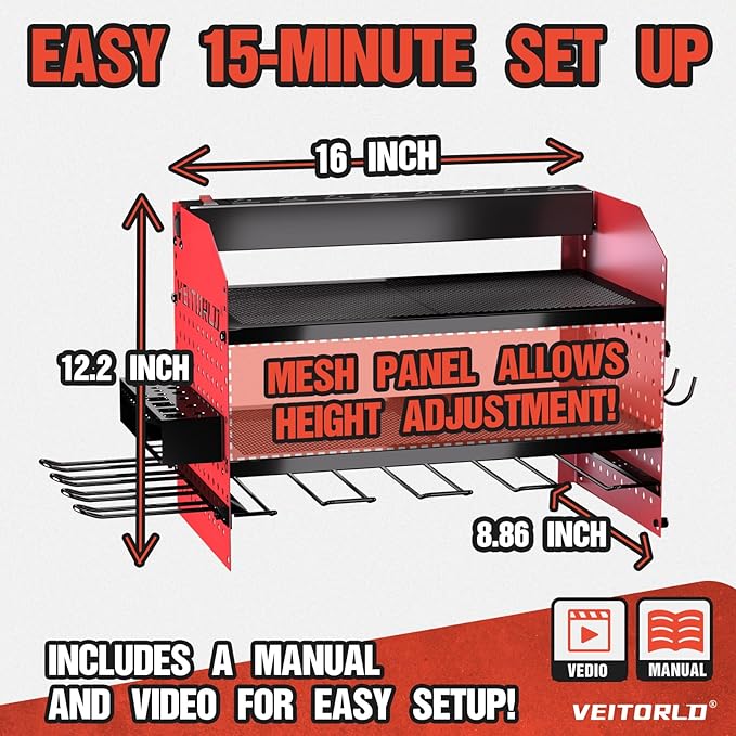 Veitorld Power Tool Organizer with Charging Station - 4 Drill Holders - Heavy Duty Modular Wall Mount Rack for Garage, Tool Storage Organizer - Christmas Birthday Gifts for Men Dad Him Husband