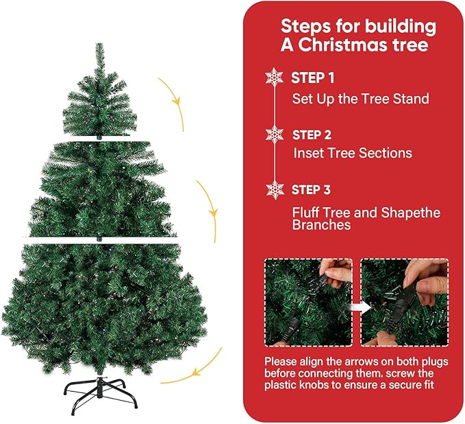 Northroad 5ft Pre-lit Artificial Christmas Tree, Prelit Xmas Tree w/600 Branch Tips & 150 UL Listed Lights with Remote Control,Timer for Xmas Decoration,Green