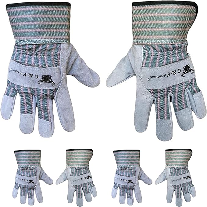 JustForKids Synthetic Leather Kids Garden Gloves Grey, 3-5 Years Old, Durable, Breathable, Non-Slip, Adjustable Safety Cuff, Child-Sized Work Gloves for Planting, Outdoor Play & DIY, 3 Pairs
