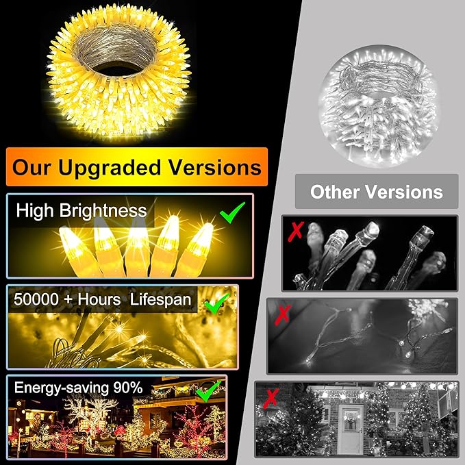 1500LED Christmas Lights Outdoor Use, 470ft 12 Modes Warm White LED String Lights with Timer Dimmable, Waterproof Christmas Tree Lights for Halloween Xmas Patio Fence Balcony Garden Decor Warm White