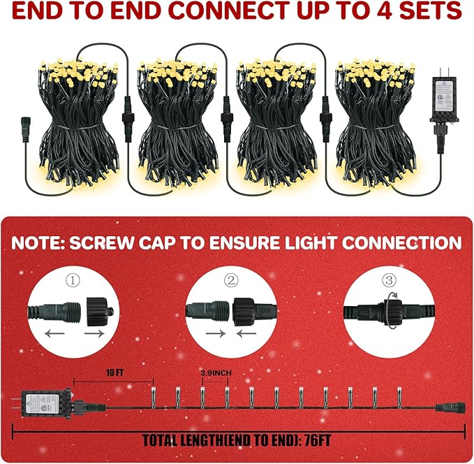 66FT 200 LED Christmas Light, Twinkle Xmas Lights with 8 Modes and Timer, Outdoor Waterproof Christmas Tree Lights for Room Bedroom Wedding Party Holiday Decorations, Warm White