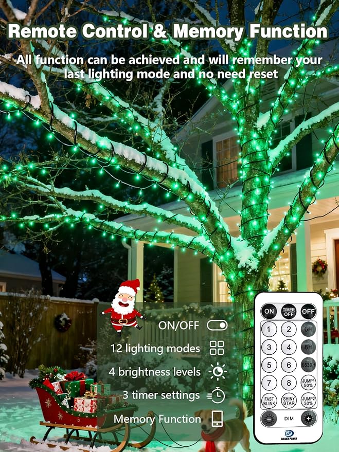 Voice Controlled Christmas Lights with Remote, 99 FT 300 LED String Lights Indoor Outdoor with 12 Modes 3 Timers, Dimmable Twinkle Light Plug in Waterproof for Xmas Tree Yard Party Decorations, Green