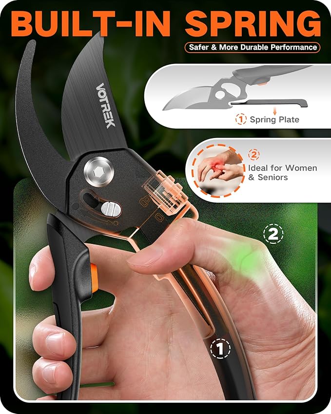 8.5" Pruning Shears for Gardening, 【Unique Stepless Handle Opening】Professional Bypass Garden Clipper for All Hands, SK5 Steel Blades, Heavy Duty Ergonomic Plant Pruners for Branch