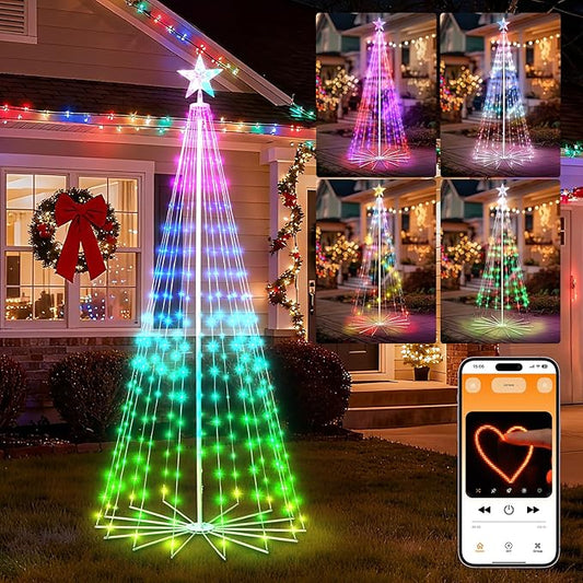 Outdoor Christmas Cone Tree, 7FT 295 LEDs with Smart APP and Local Control, DIY Pattern and Text Displayable, IP65 Waterproof RGB String Lights for Porch Yard Indoor Outdoor Decorations