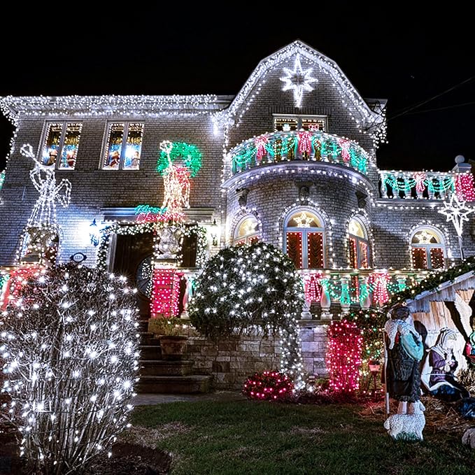 JMEXSUSS 200 LED White Christmas Lights Outdoor, 66ft Christmas Tree Lights Green Wire, 8 Modes Waterproof Twinkle String Lights Plug in for Xmas Wedding Party Indoor Decoration