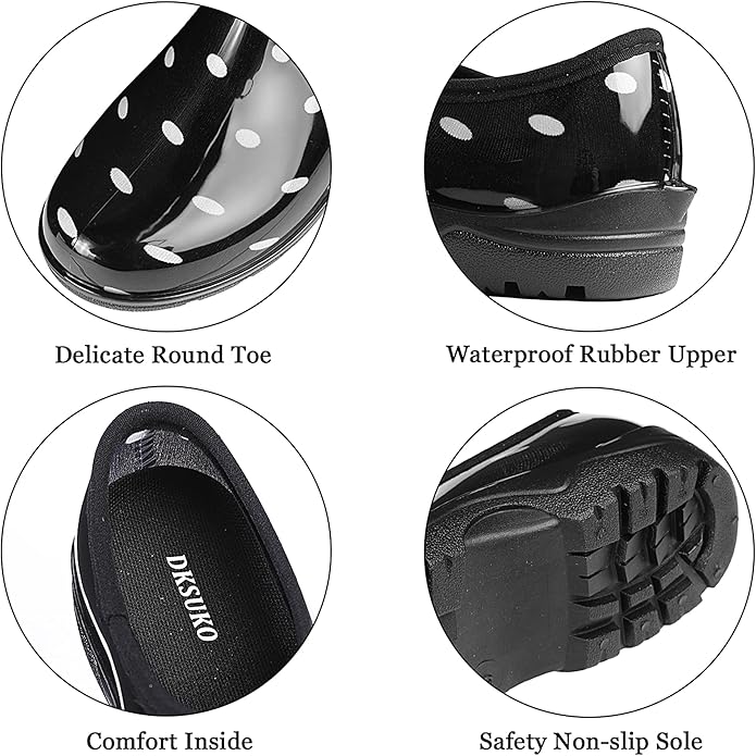 DKSUKO Waterproof Garden Shoe for Women Outdoor Slip-On Rain Boots Short Ankle Work Shoes and Garden Clogs with Comfort Insole