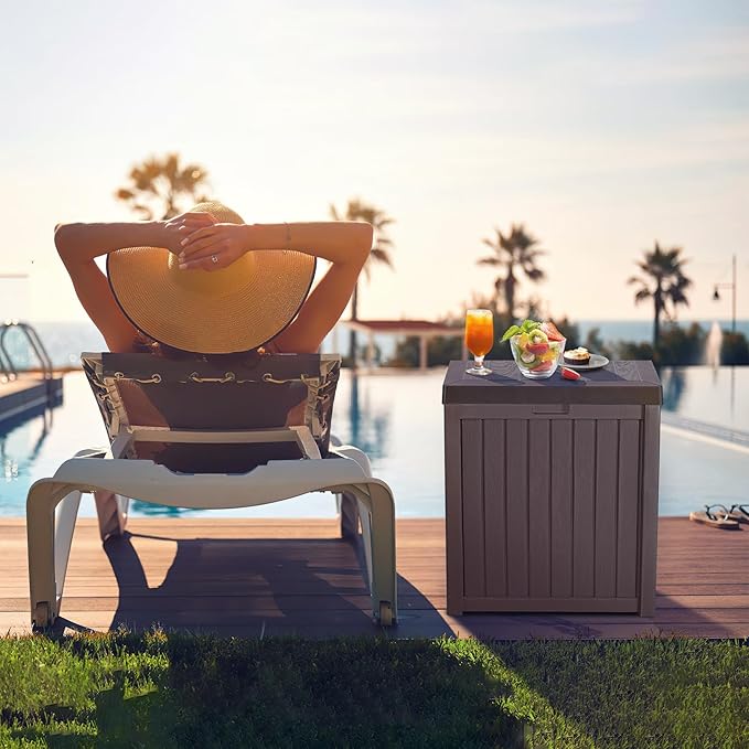 51 Gallon Resin Deck Box, Outdoor Storage Box Waterproof for Patio, Garden, Pool, and Deck, Storage Solution for Cushions, Tools, Delivery Packages, Brown